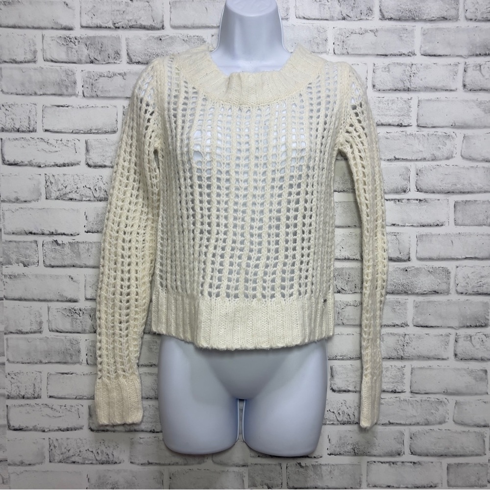 The Hang Ten Wool Blend Ivory Open Knit Cropped Sweater Extra Small